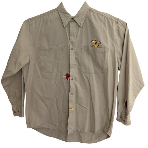 Vintage 90's Planet Mars M & M's Candy Shirt Men's Size Large Beige Embroidered - Picture 3 of 8
